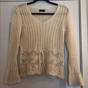 Zucca cream tie-waist sweater w bell sleeves M